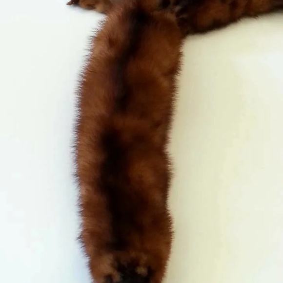 Genuine Vintage Mink Pelt Stole Three Full Body Real Fur Red/Brown Wrap Shawl - Picture 5 of 13